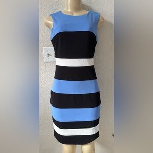 Tommy Hilfiger Black, Blue, and White Striped Midi Dress classy bodycon casual